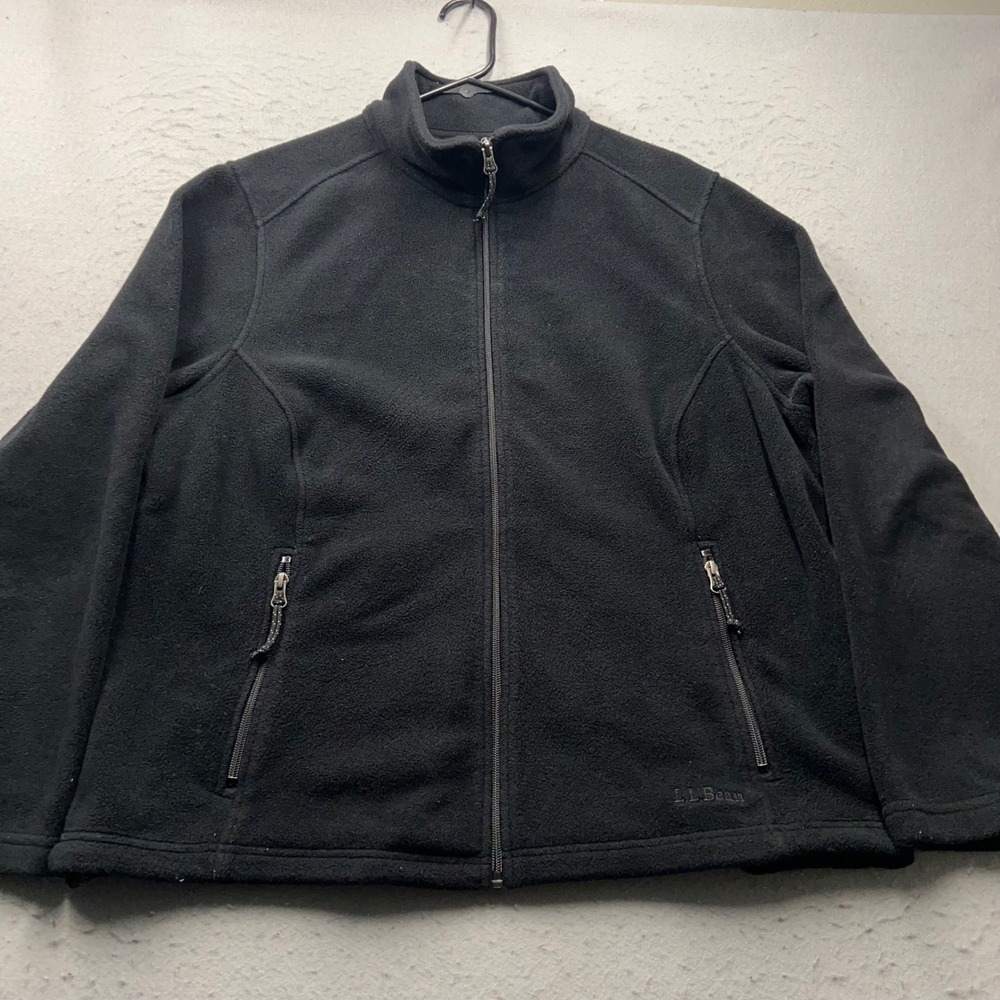 LL Bean Polartec Fleece Jacket Womens XL Petite Black Full Zip 284620 Outdoor